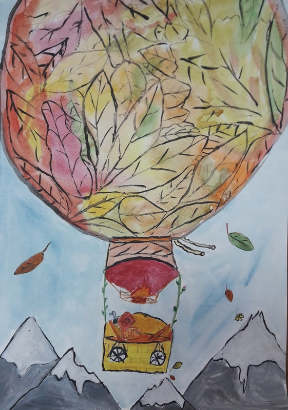 Детский рисунок - осень в небе