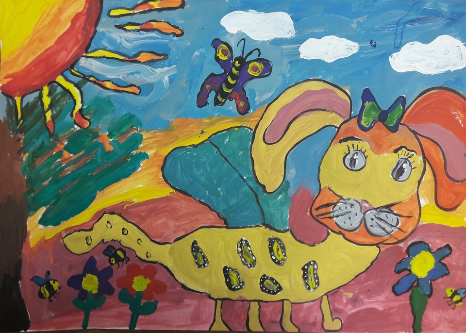 Детский рисунок - котозаяц
