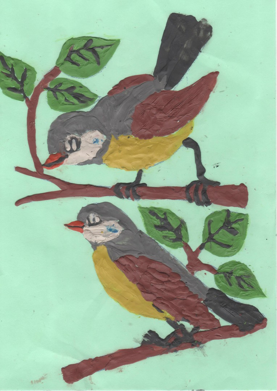 Детский рисунок - Птички синички