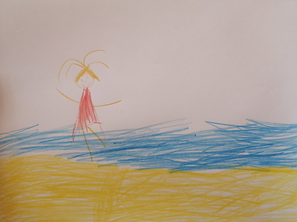 Детский рисунок - Девочка и море