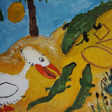 Рисунок "Пеликан и крокодилы" на конкурс "Супер-конкурс детского рисунка "Школа Зверят""