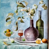 Рисунок "Натюрморт Вино и фрукты"