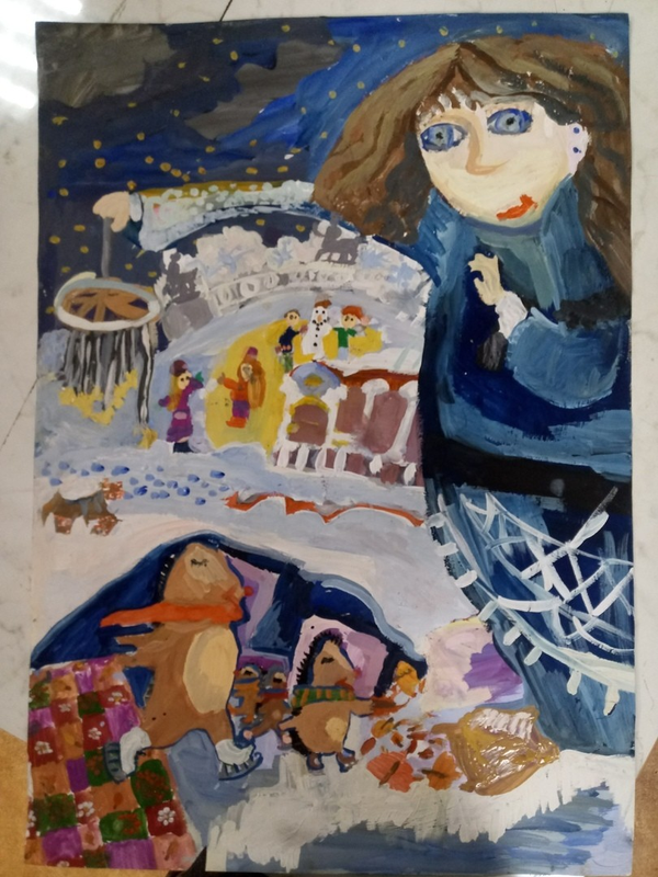 Детский рисунок - Ёжкины сны в новогоднюю ночь