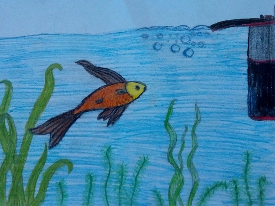 Детский рисунок - Рыбка в аквариуме