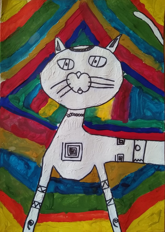Детский рисунок - Белый кот