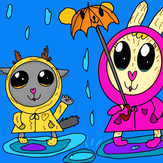 Рисунок "Зайчик и Мурка под дождем" на конкурс "Конкурс детского рисунка "Краски Осени 2021""