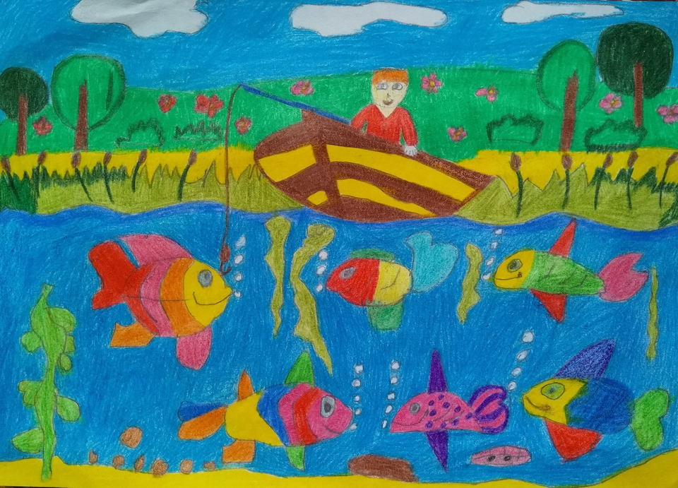 Детский рисунок - Рыбалка - отдых мечты