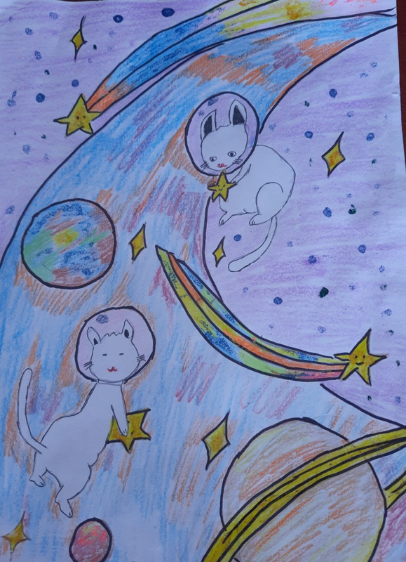 Детский рисунок - Животные в космосе