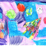 Рисунок "На радужной ракете через вселенную" на конкурс "Конкурс детского рисунка "Рисовашки - 1-6 серии""