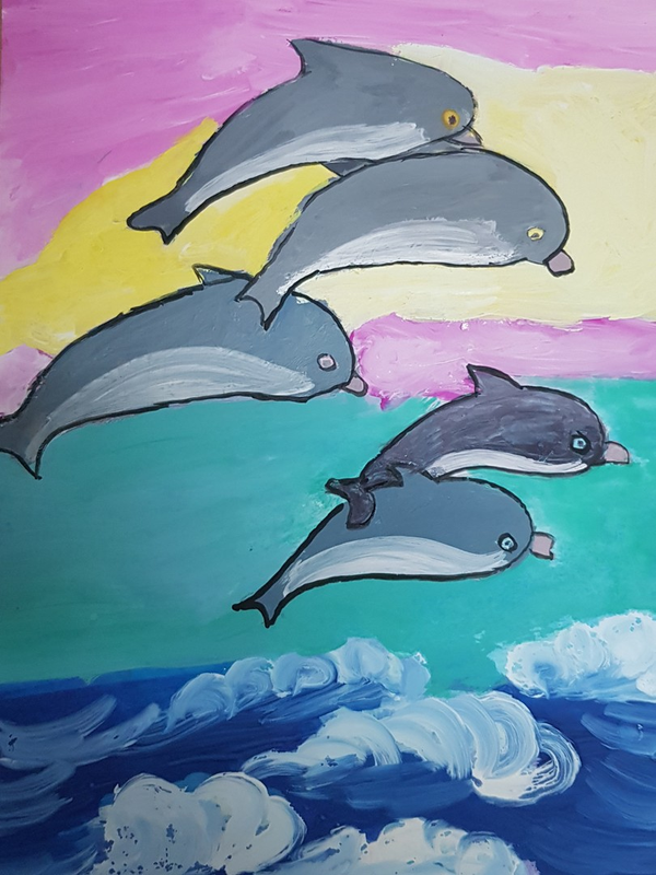 Детский рисунок - Дельфины