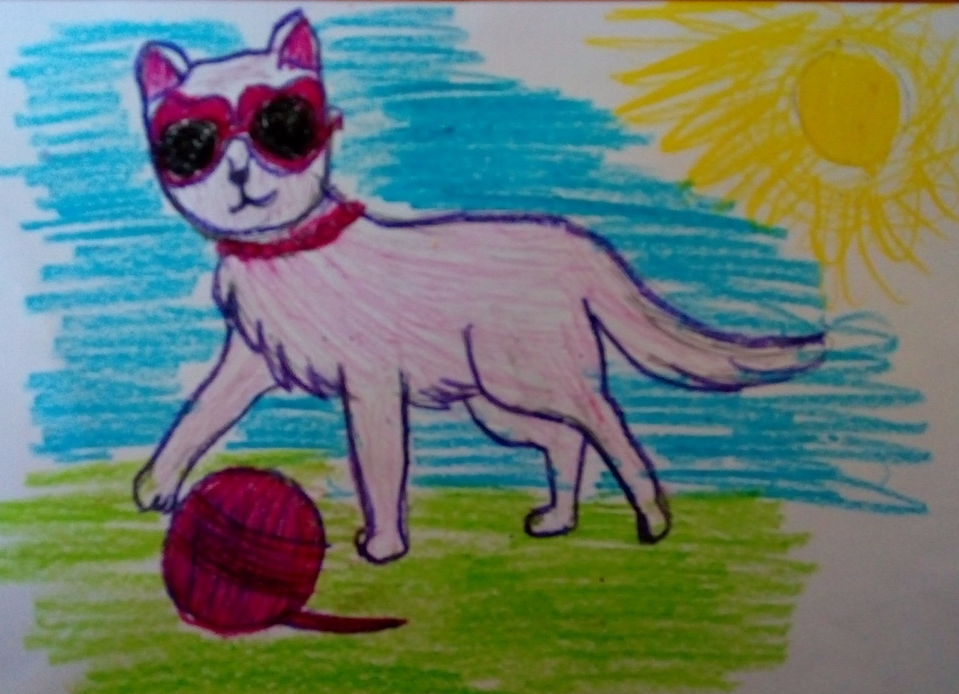 Детский рисунок - Гламурная кошка
