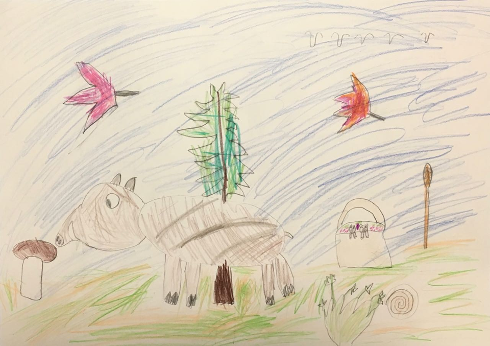 Детский рисунок - Игра в прятки в осеннем лесу