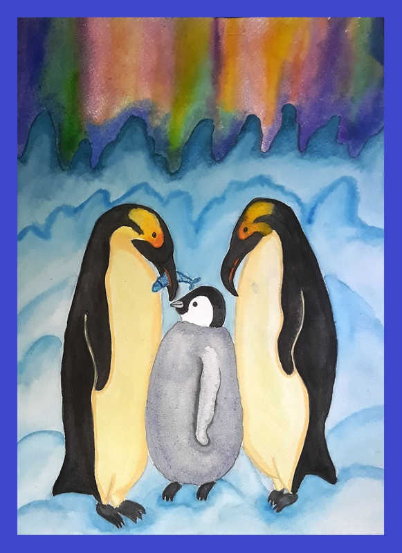 Детский рисунок - Семья пингвинов