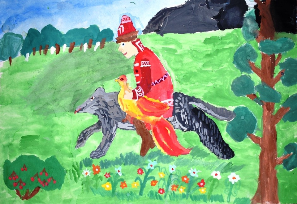 Детский рисунок - Иван Царевич и Серый волк