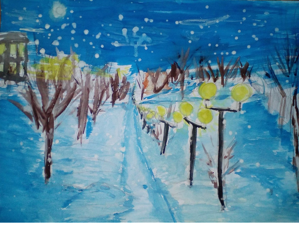 Детский рисунок - Зимний вечер
