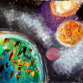 Рисунок "Космос в иллюминаторе космического корабля Изумруд" на конкурс "Конкурс детского рисунка "Рисовашки и друзья""