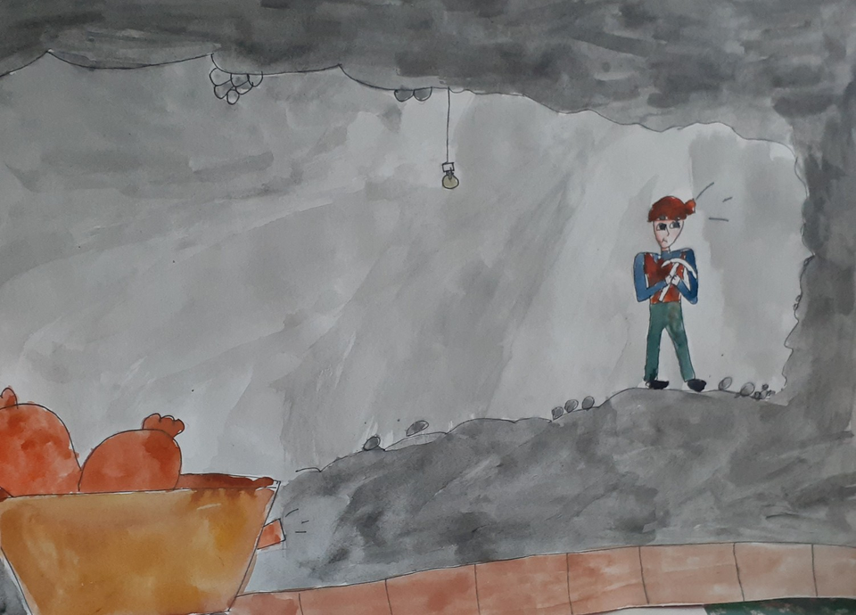 Детский рисунок - Труд шахтера