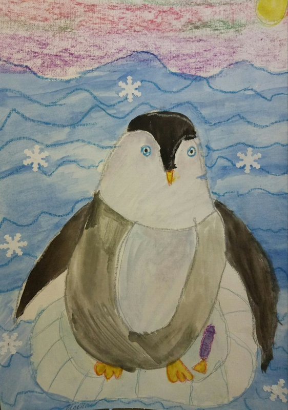 Детский рисунок - Пингвинчик на севере