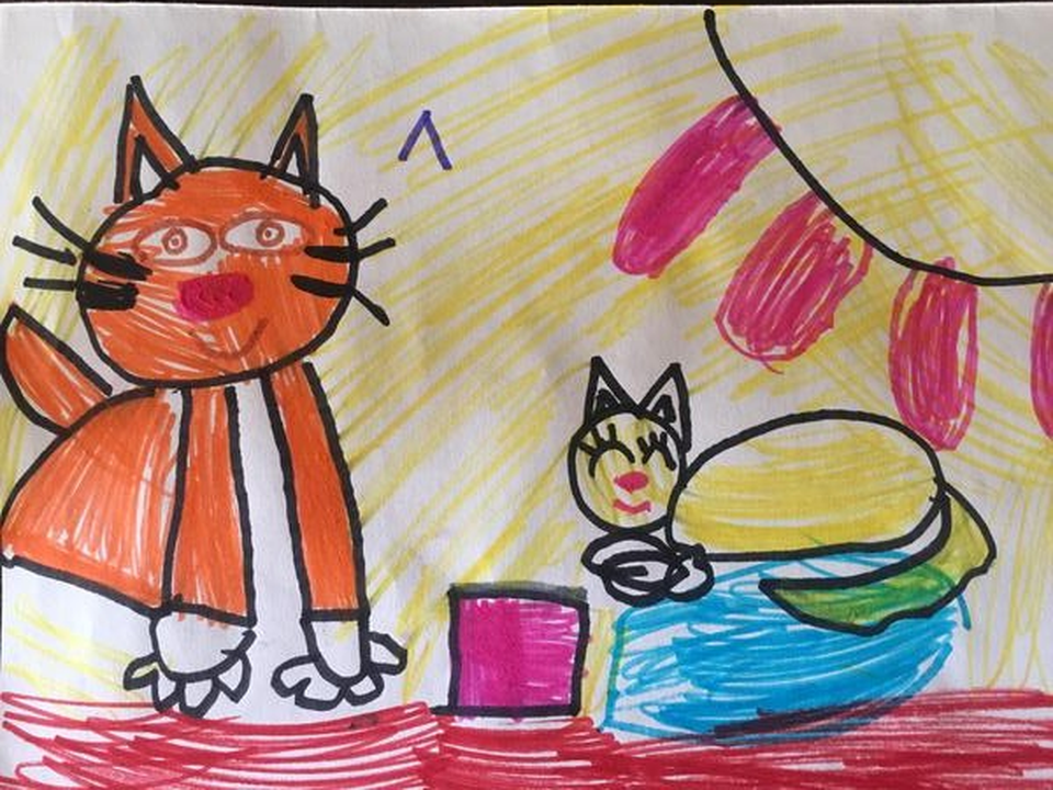 Детский рисунок - Котики на отдыхе