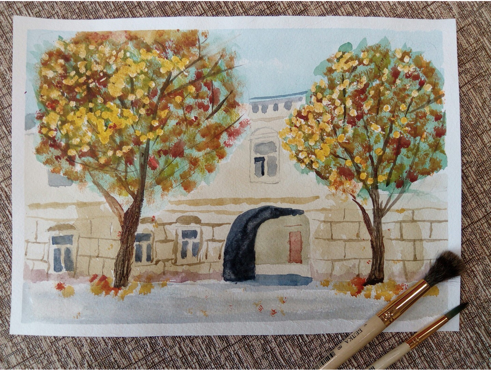 Детский рисунок - Осень в родном городе