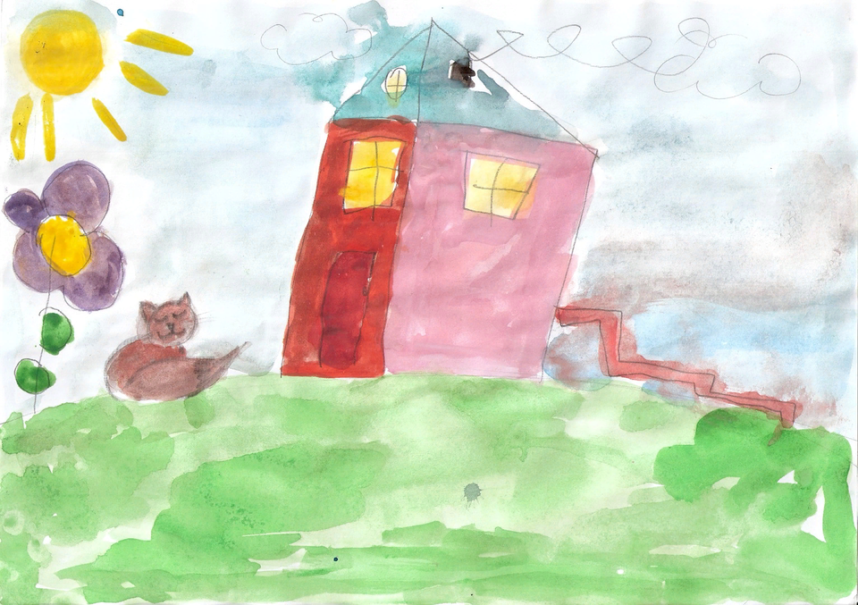 Детский рисунок - домик в деревне