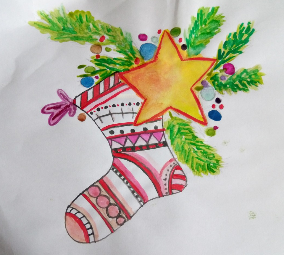 Детский рисунок - Новогодний носок