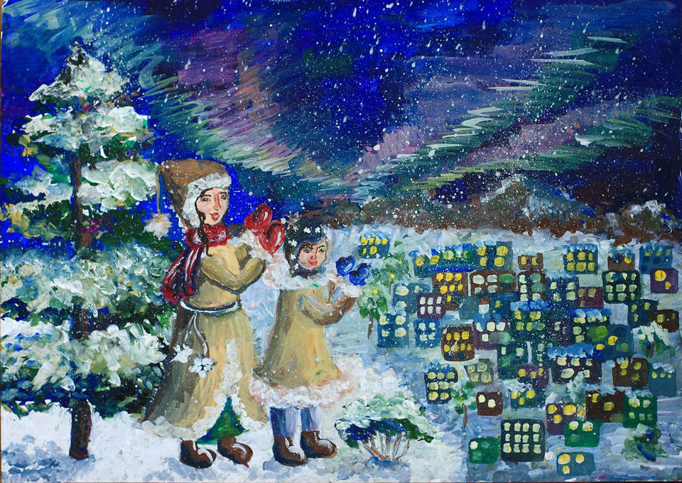 Детский рисунок - Чудеса зимнего неба