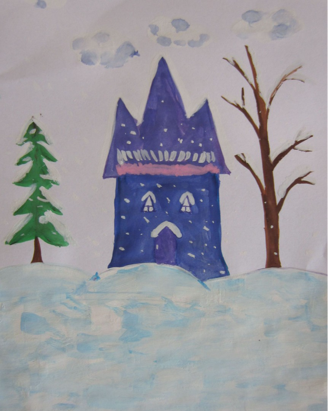 Детский рисунок - Домик Зимы