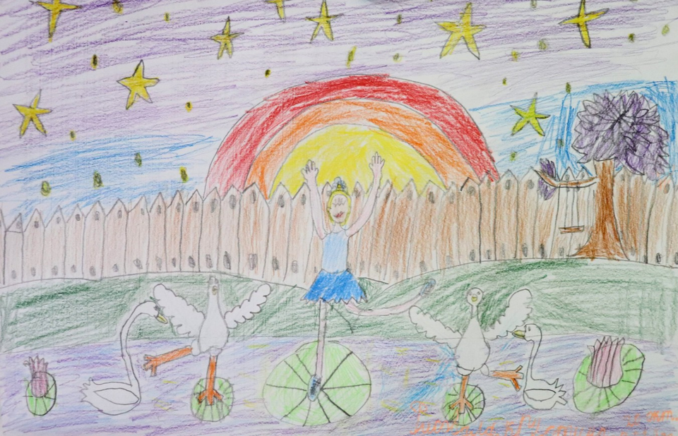 Детский рисунок - Лебединое озеро