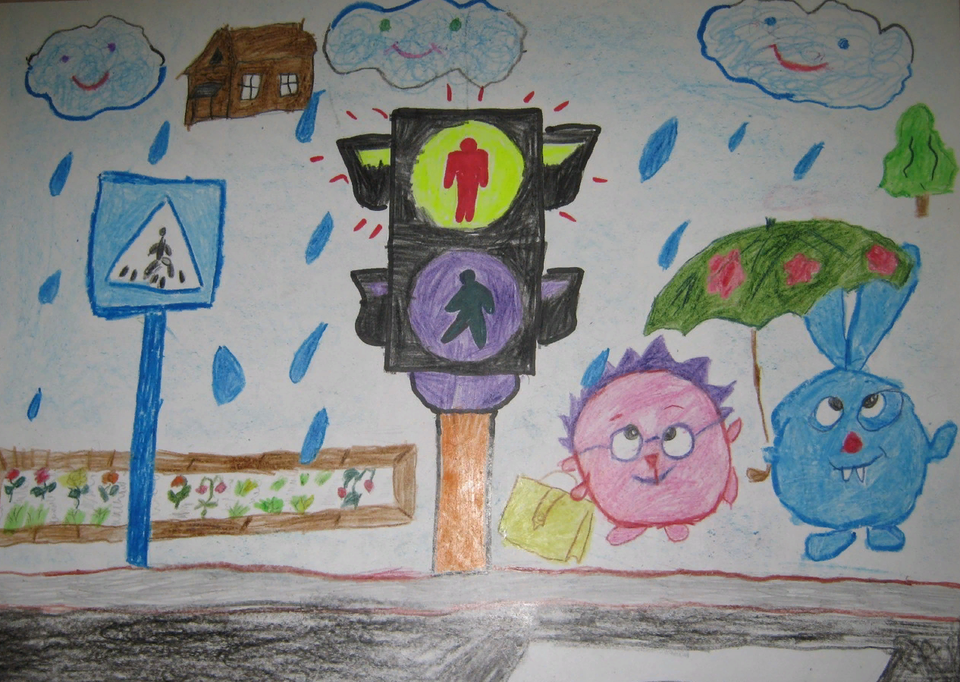 Детский рисунок - на дороге