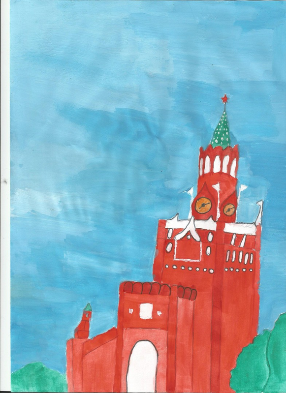 Детский рисунок - Спасская башня в Москве