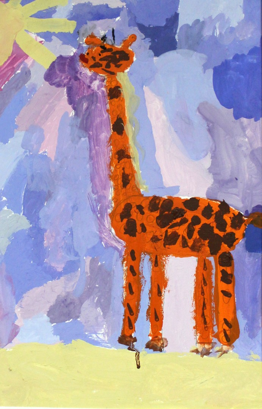 Детский рисунок - Жираф дорос до солнца