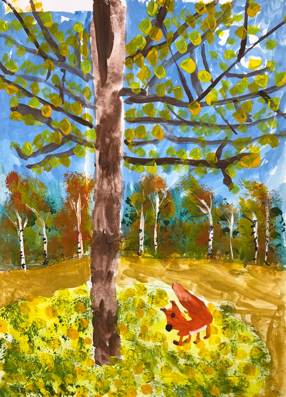 Детский рисунок - Рыжая осень