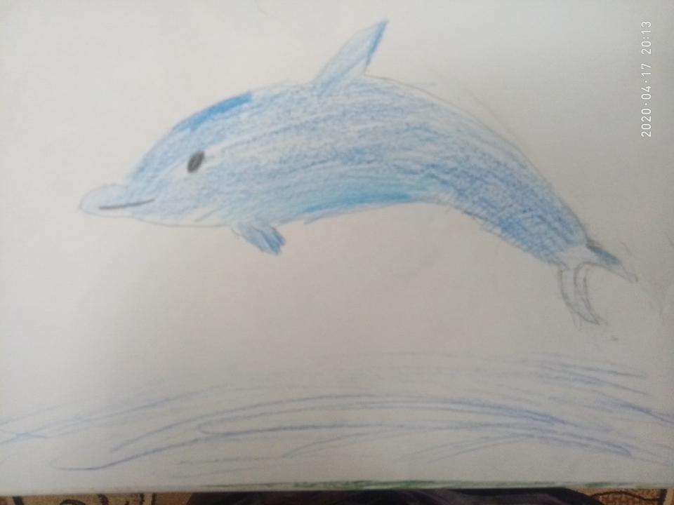Детский рисунок - Добрый дельфиньчик