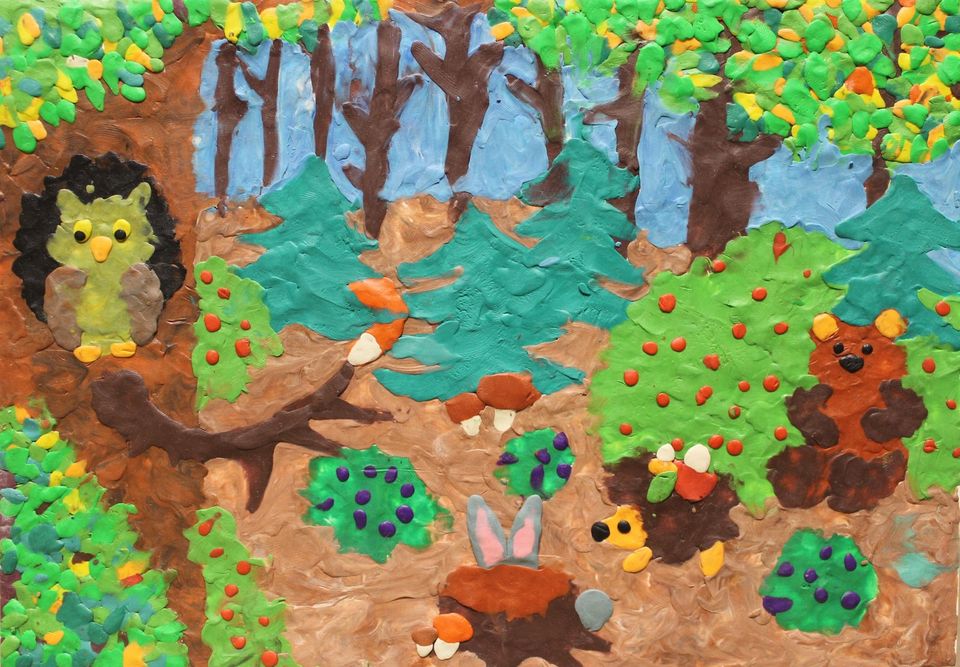 Детский рисунок - Наш лес полон сказок и чудес