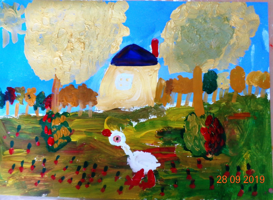 Детский рисунок - Осень в деревне