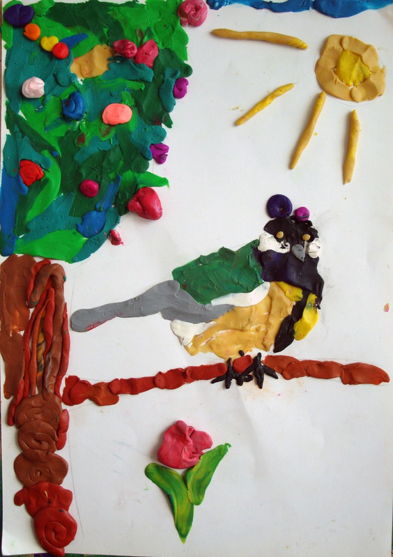 Детский рисунок - Птица Синица