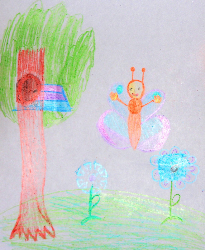Детский рисунок - Эвелинка и ее домик