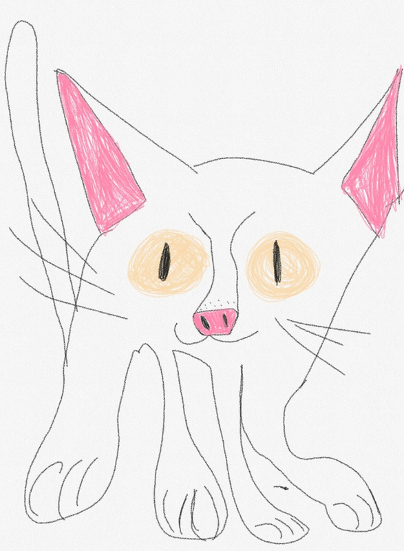 Детский рисунок - Белый кот