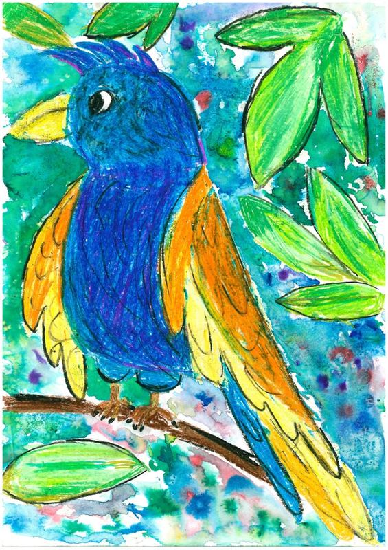 Детский рисунок - Хочу к попугаям