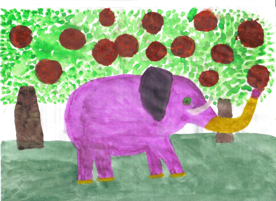 Детский рисунок - Слон в апельсиновом саду