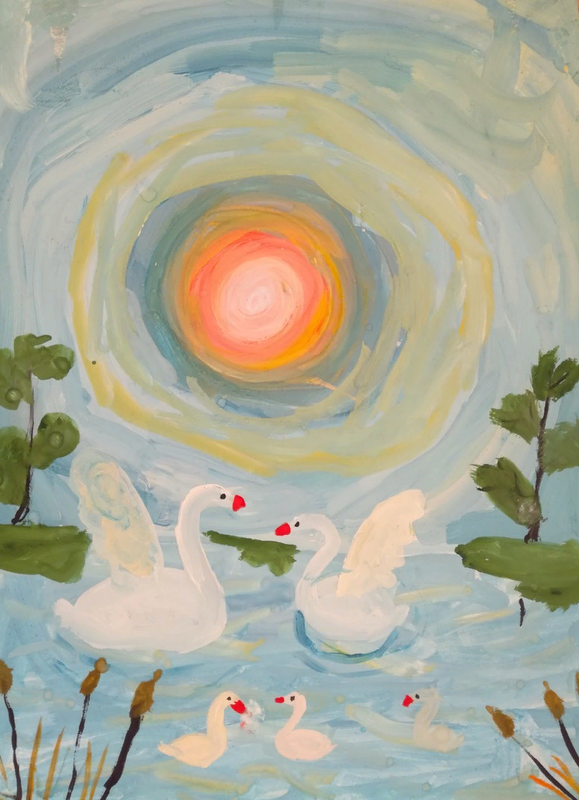 Детский рисунок - Лебединое озеро