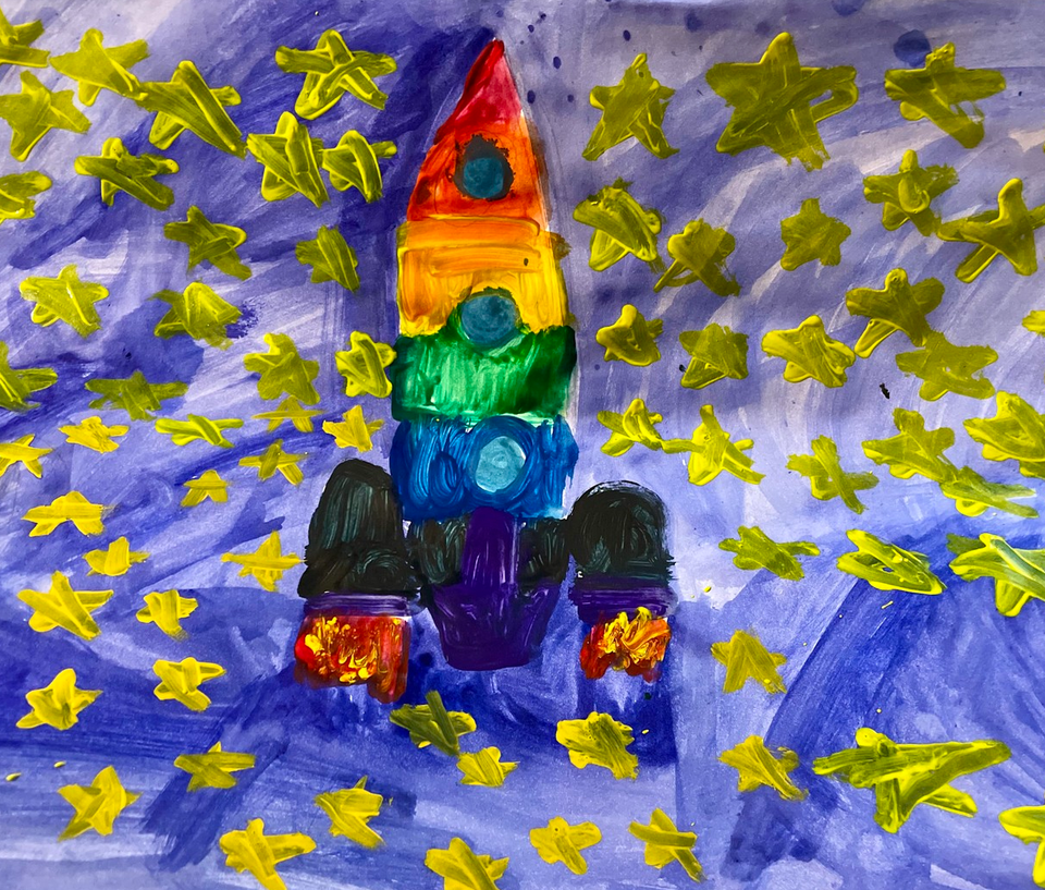 Детский рисунок - Ракета для мелков
