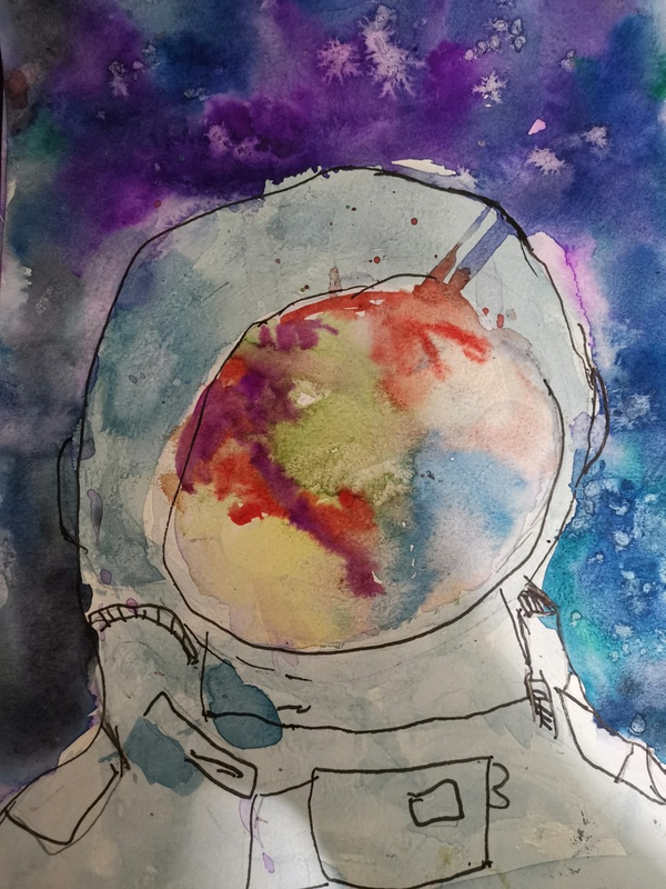 Детский рисунок - Космонавт-художник