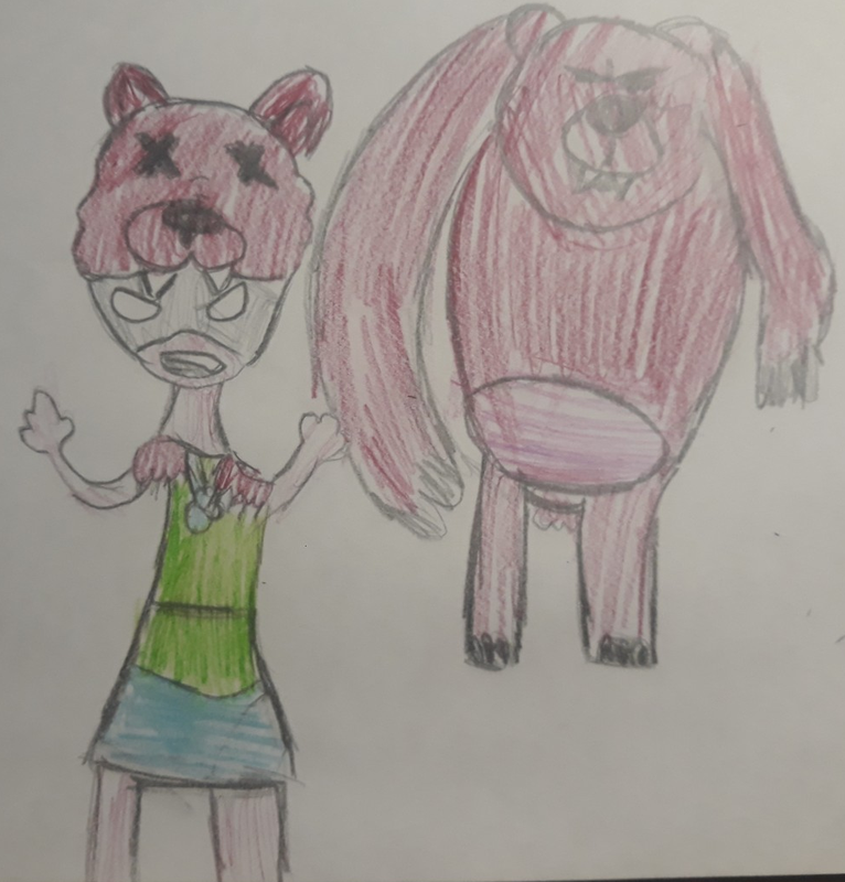 Детский рисунок - Нита и медведь