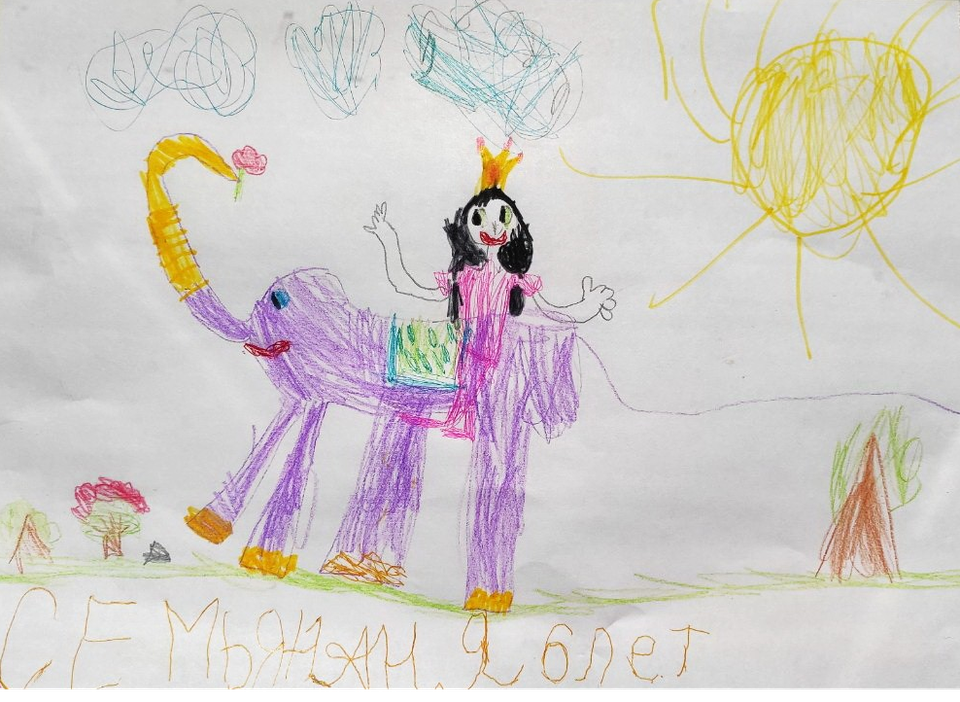 Детский рисунок - Путешествие принцессы на слонике