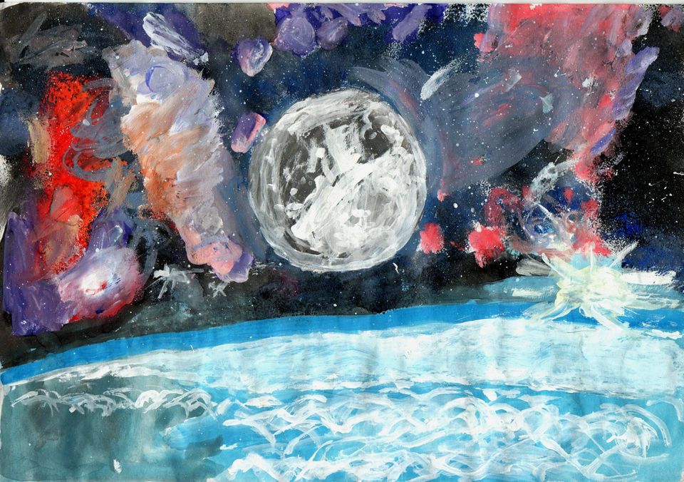 Детский рисунок - Лунный пейзаж