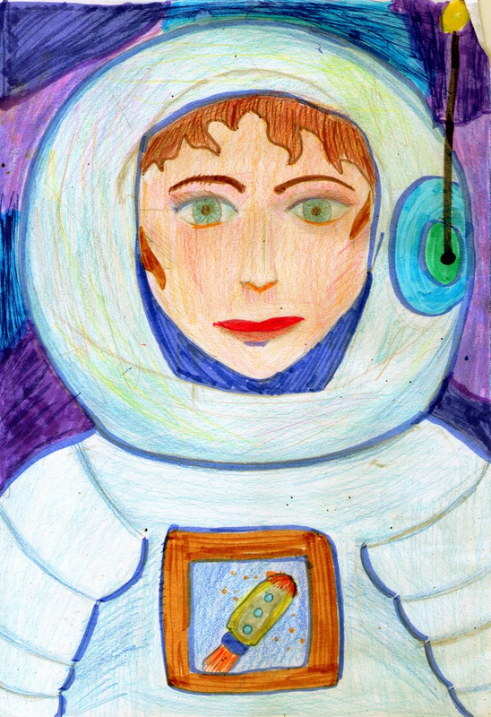 Детский рисунок - портрет космонавтки