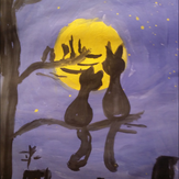 Рисунок "Летняя ночь в городе коты на дереве" на конкурс "Конкурс рисунка "Лето - это маленькая жизнь""