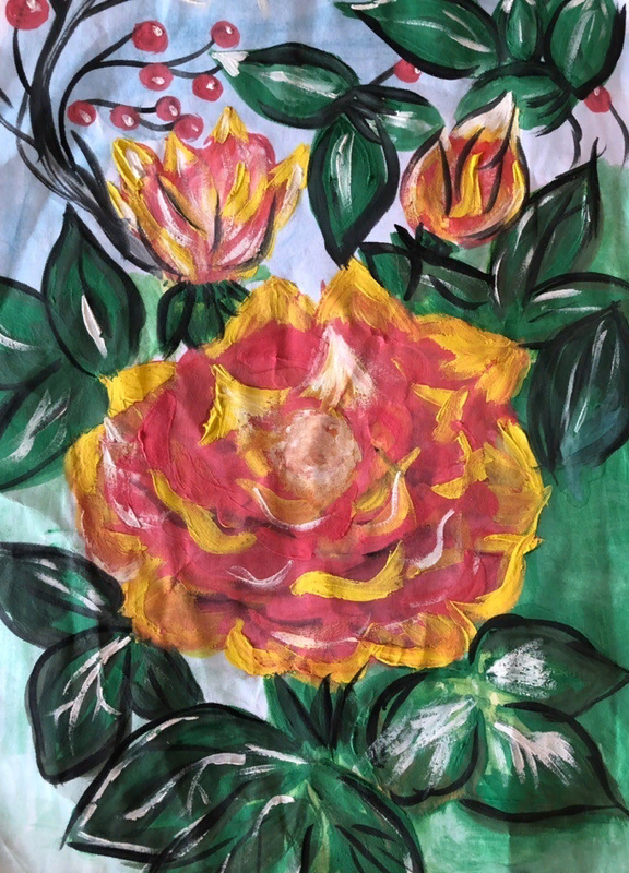 Детский рисунок - Бабушкины розы